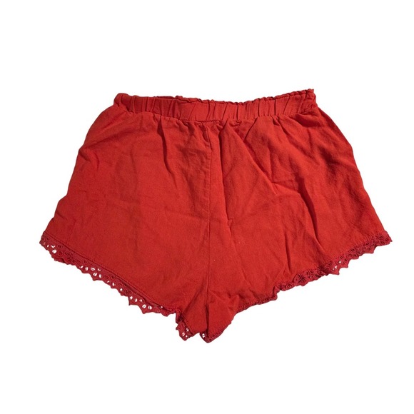Francesca's Blue Rain Red Linen Blend Lace Trim Elastic Waist Shorts - Picture 4 of 4